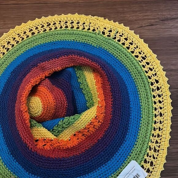 BRAND NEW Hand Knit Crochet Hat - Rainbow - Never Worn